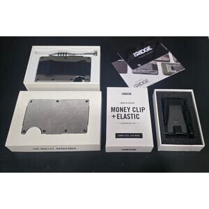 Ridge Wallet Titanium Stonewashed w Cash Strap + Money Clip Elastic Kit